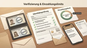 Geordnete Übersicht zu Spielkonto, Verifizierung, Zahlung und Limitprüfung
