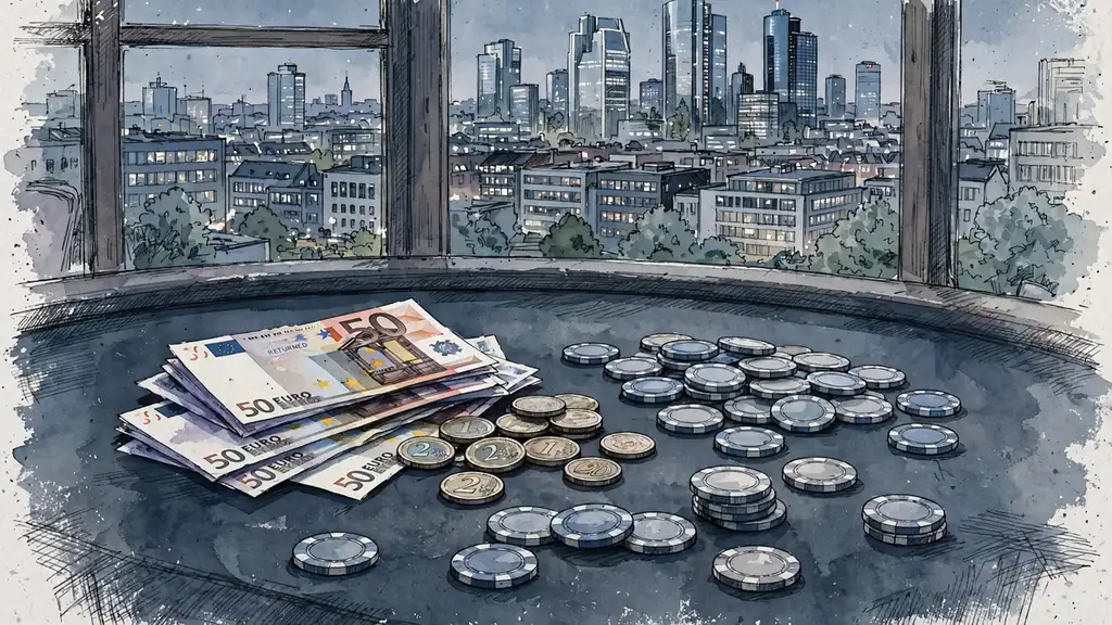 Rückgeld und Casino-Chips auf einem Tisch in Deutschland